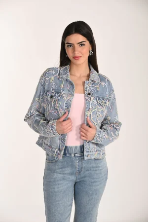 Frank Lyman 266591 Light Blue Embroidered Denim Jacket
