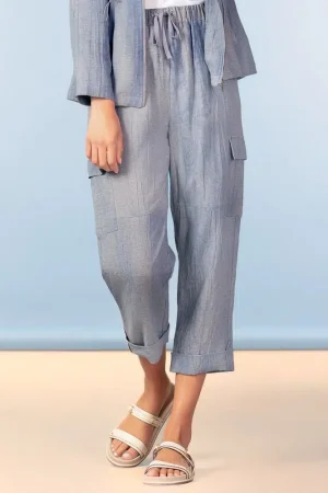 Alison Sheri A47008 Indigo Capri Linen Mix Trousers