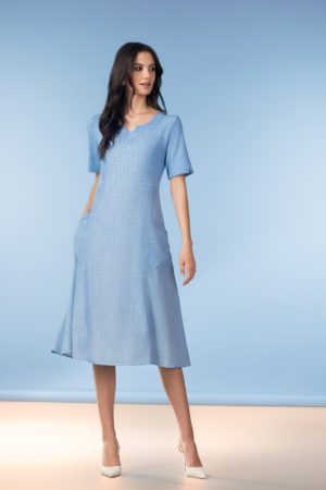Alison Sheri A47060 Blue A-Line Short Sleeve Dress