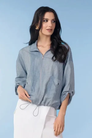 Alison Sheri A47070 Indigo Eyelet Detail Casual Jacket