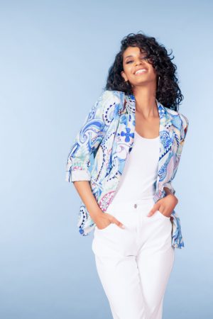 Alison Sheri A47157 Blue/Multi Print Long Sleeve Jacket