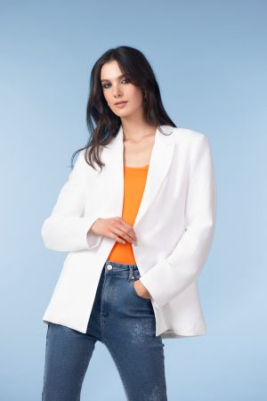 Alison Sheri A47160 White Linen Mix Long Sleeve Jacket