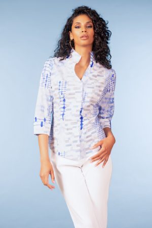 Alison Sheri A47175 Blue/White Abstract Print Blouse