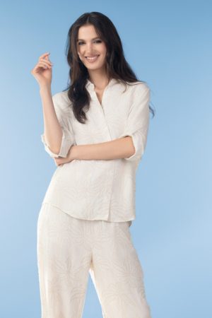 Alison Sheri A47291 Cream/Beige Palm Print Blouse