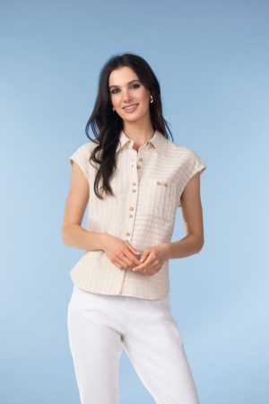 Alison Sheri A47340 Sand/White Striped Cap Sleeve Shirt