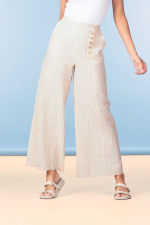 Alison Sheri A47341 Sand/White Striped Wide Leg Trousers