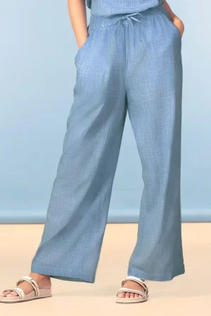 Alison Sheri A47446 Blue Wide Leg Linen Mix Trousers