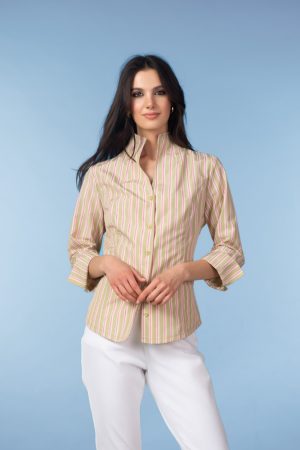 Alison Sheri A47549 Khaki/Pink Stripe Print Blouse
