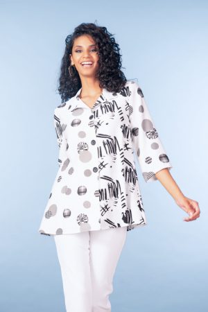 Alison Sheri A47605 Black/White Abstract Print Blouse