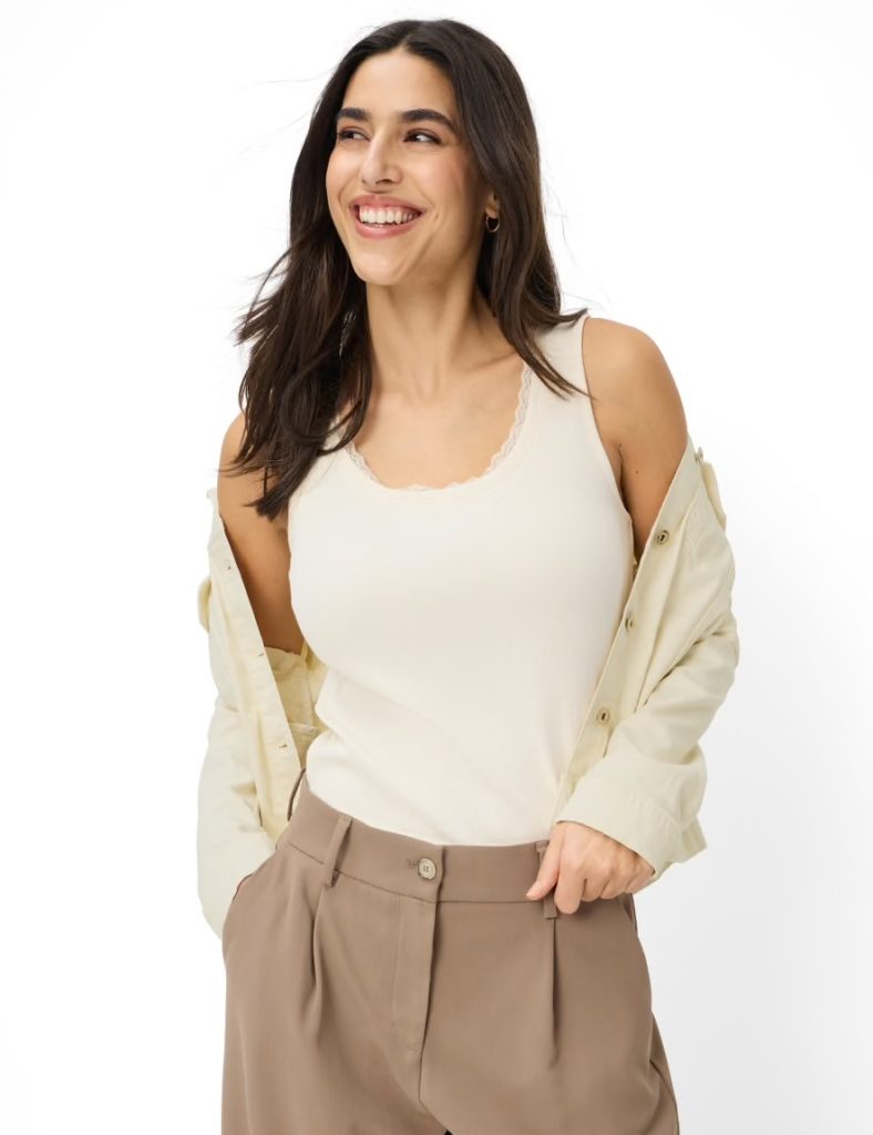 Brax Ivy Cotton Blend Sleeveless Lace Detail Camisole
