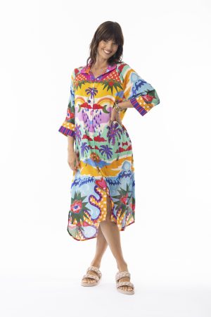 Escape By OQ 30128 Multi Briana Shirt Style Dress New