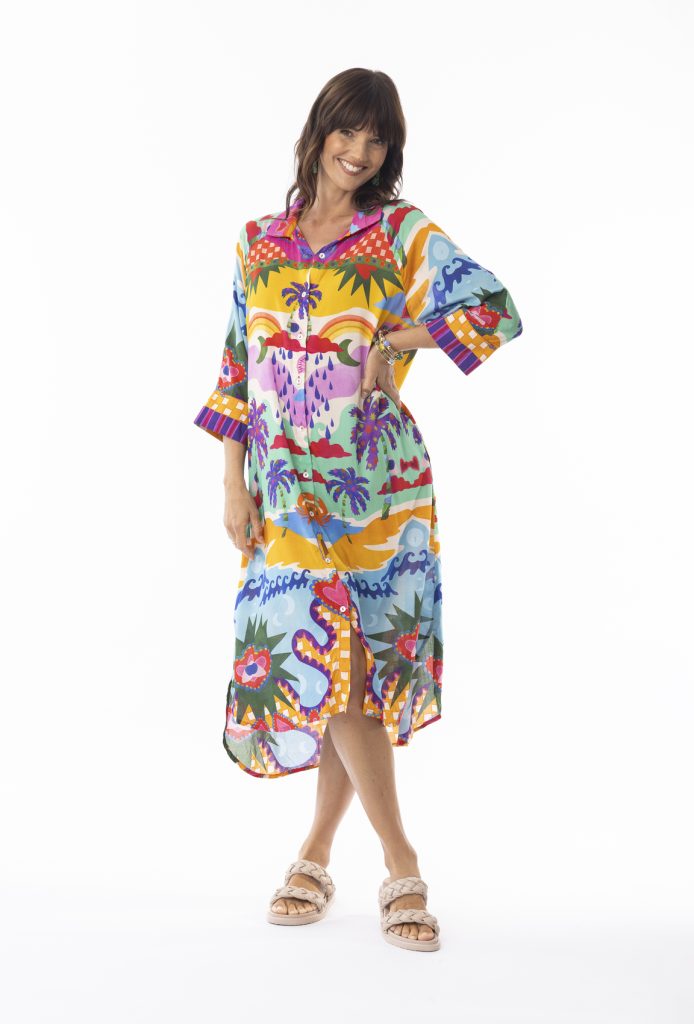 Escape By OQ 30128 Multi Briana Shirt Style Dress New