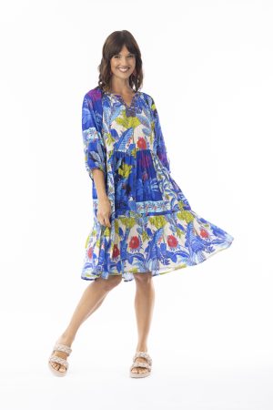 Escape By OQ 30120 Blue/Multi Floral Print Luna Dress