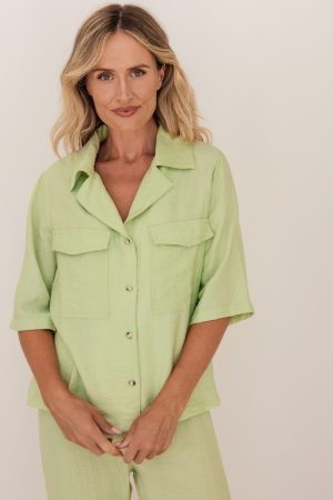 See Saw USS524 Pistachio Linen Mix Half Sleeve Top