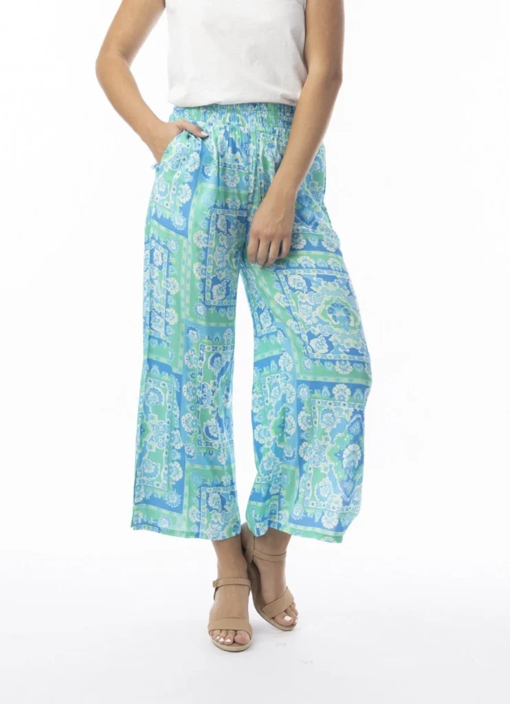 Orientique 16008 Montevideo Aqua/Multi Wide Leg Trousers
