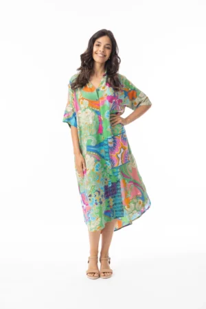 Orientique 20132 Multi Print Santa Cruz Shirt Style Dress