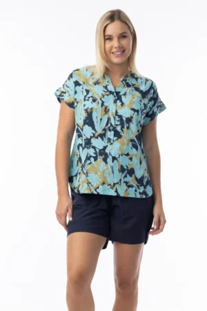 Orientique 23089 Multi Ikebana Short Sleeve Cotton Top