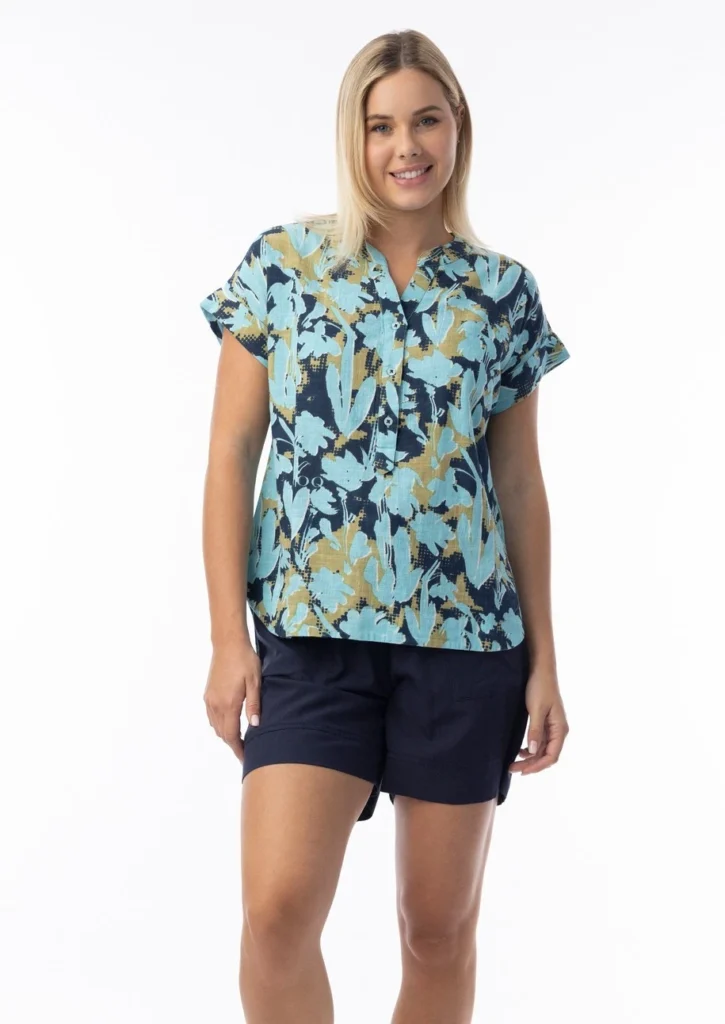 Orientique 23089 Multi Ikebana Short Sleeve Cotton Top