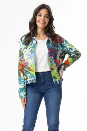 Orientique 23101LB Multi Print Leaves Blue Ponte Jacket
