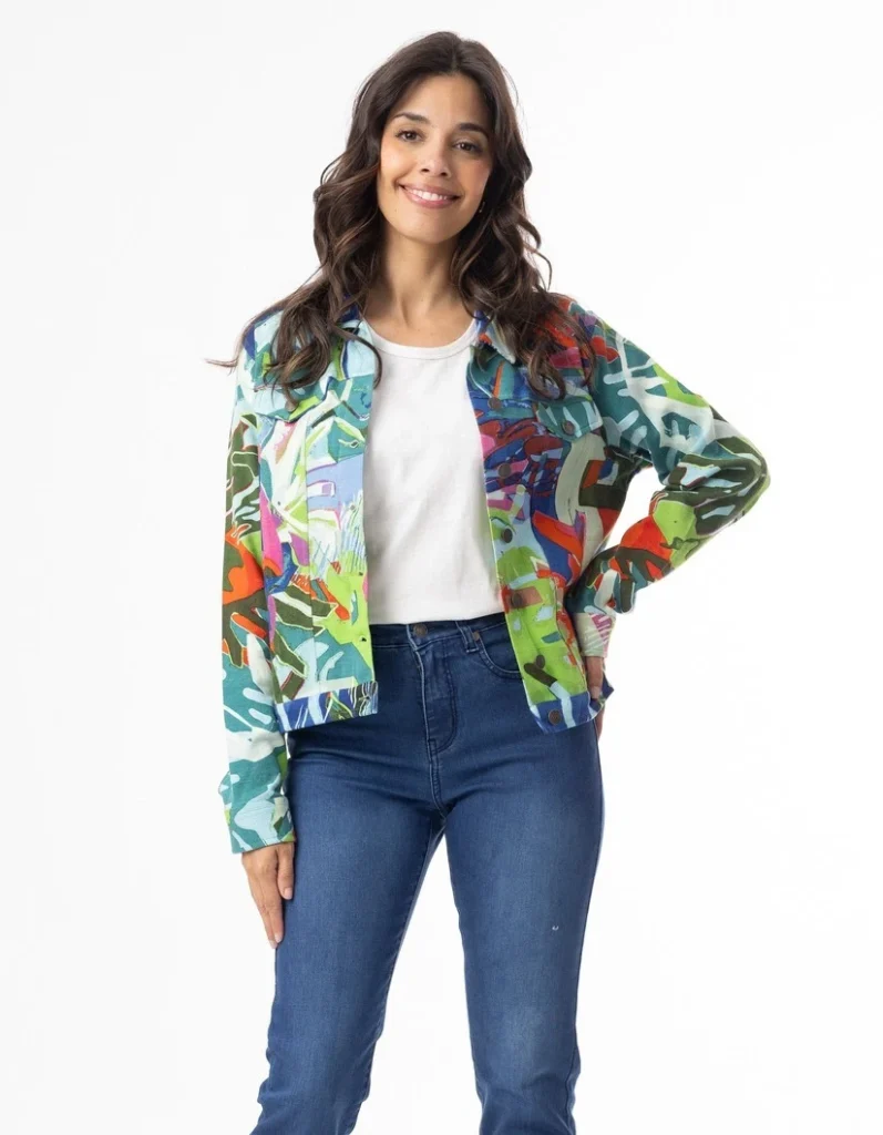 Orientique 23101LB Multi Print Leaves Blue Ponte Jacket