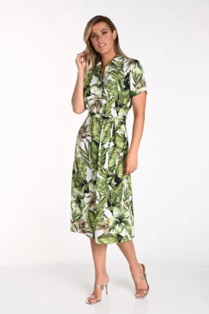 Frank Lyman 241176 White/Green Shirt Dress