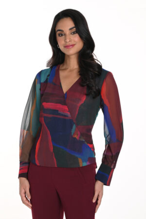 Frank Lyman 243170 Burgundy/Multi Print V-Neck Top