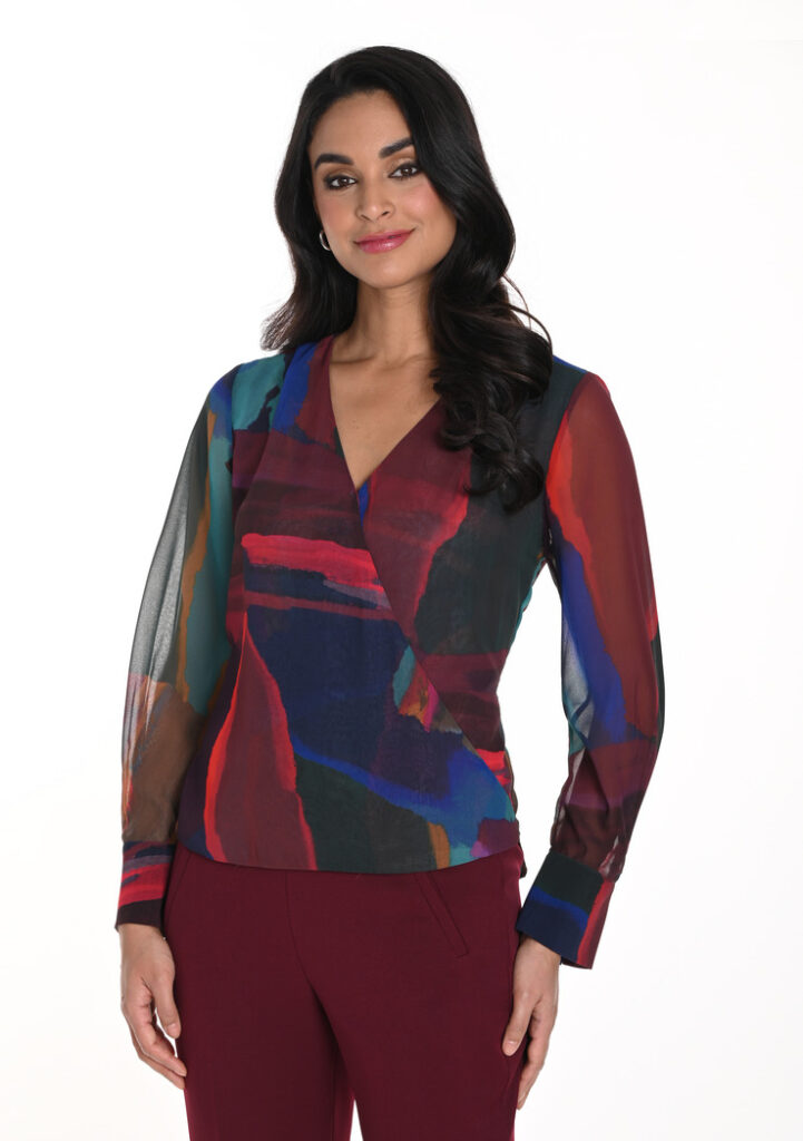 Frank Lyman 243170 Burgundy/Multi Print V-Neck Top