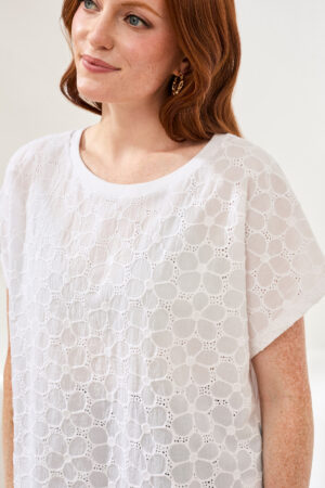 Tribal 2483O White Embroidered Short Sleeves Top