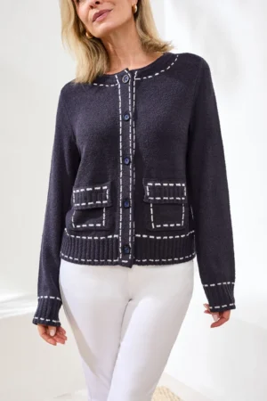 Tribal 2500O Boucle Yarn Contrast Stitch Cardigan
