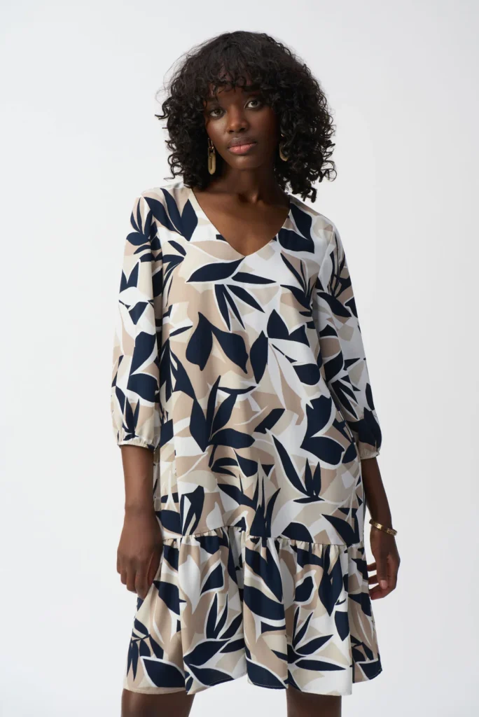 Joseph Ribkoff 251003 Vanilla/Multi Tropical Print Dress