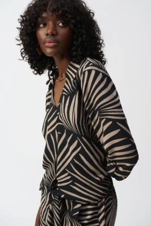 Joseph Ribkoff 251083 Black/Dune Tropical Print Top