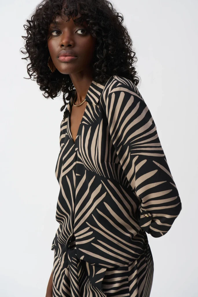 Joseph Ribkoff 251083 Black/Dune Tropical Print Top