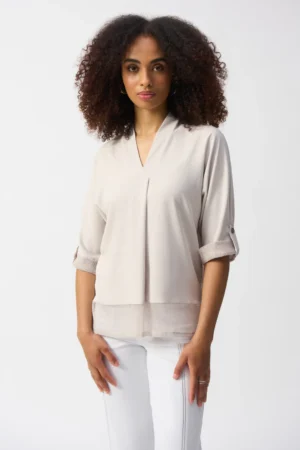 Joseph Ribkoff 251086 Moonstone Woven and Mesh Top