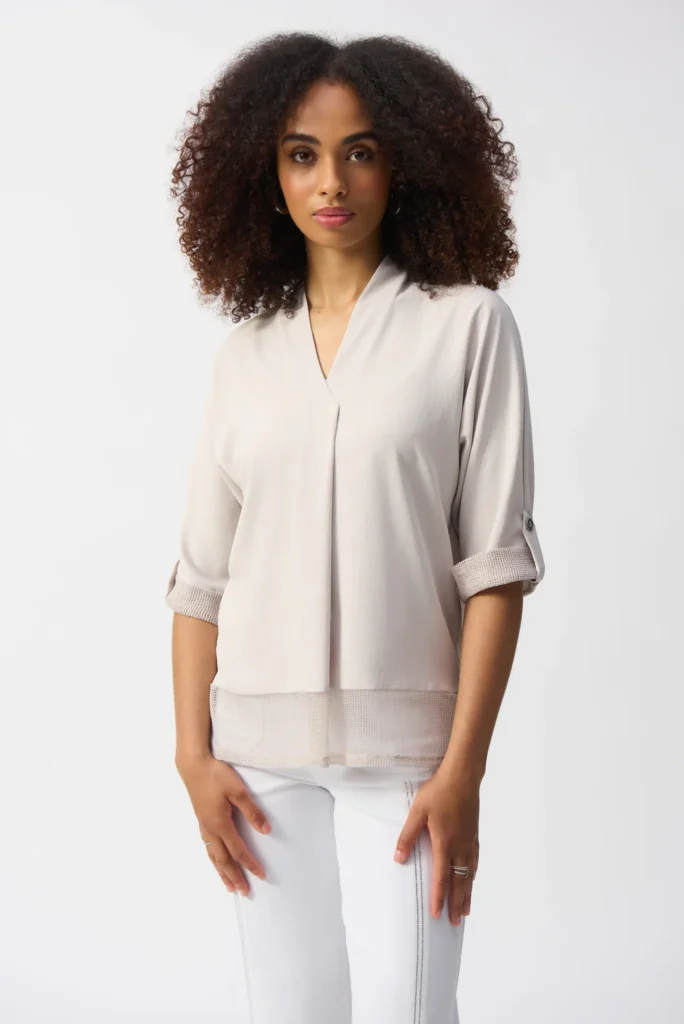 Joseph Ribkoff 251086 Moonstone Woven and Mesh Top