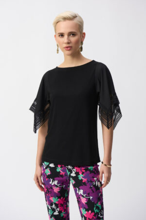 Joseph Ribkoff 251117 Black Silky Knit Top With Lace Detail