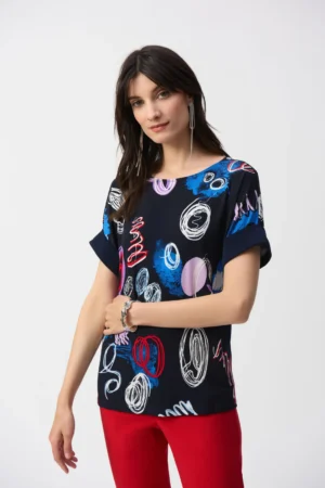 Joseph Ribkoff 251132 Midnight/Multi Abstract Print Top