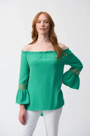 Joseph Ribkoff 251194 Garden Green Gauze Off-Shoulder Top