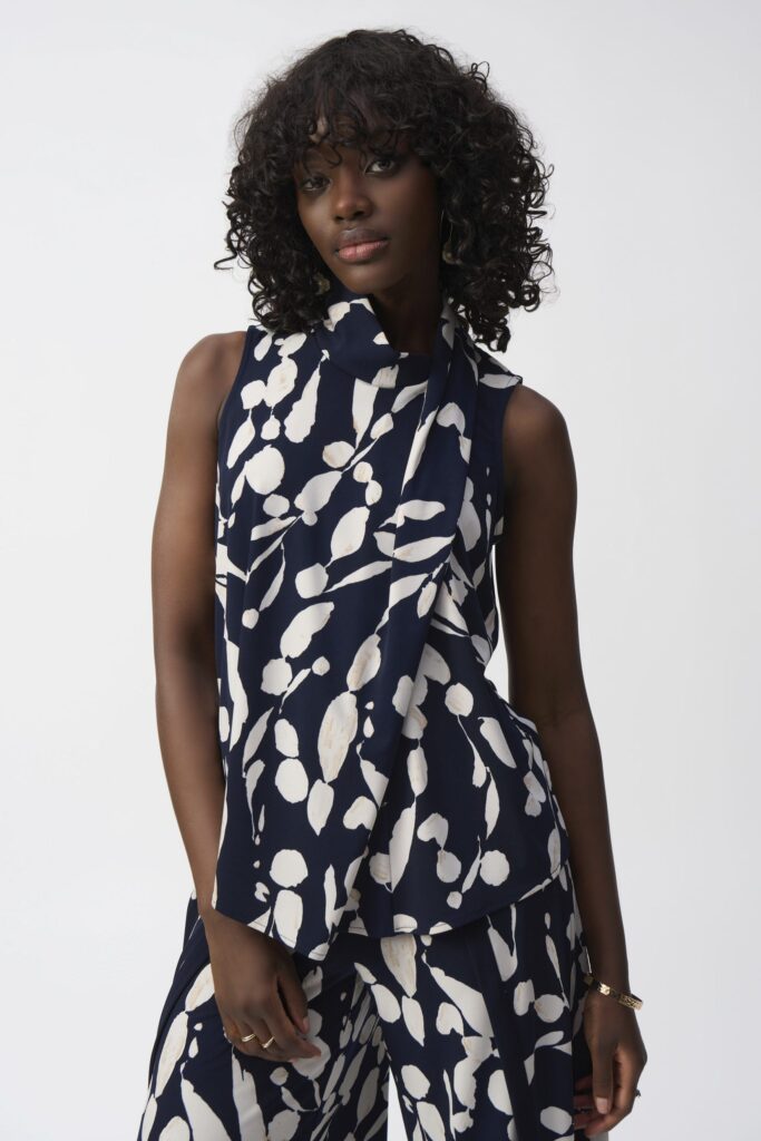 Joseph Ribkoff 251251 Midnight/Beige Print Sleeveless Top