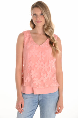 Frank Lyman 251285 Blush Chiffon V-Neck Top
