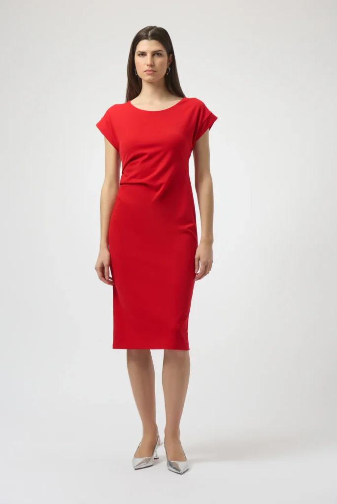 Joseph Ribkoff 252023 Scuba Crepe Sheath Dress With Pleats