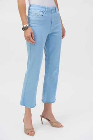 Joseph Ribkoff 252912 Flare Crop Jeans With Frayed Hem