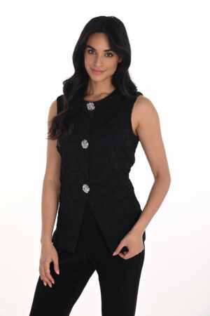 Frank Lyman 254212 Black Heavy Knit Button Detail Vest