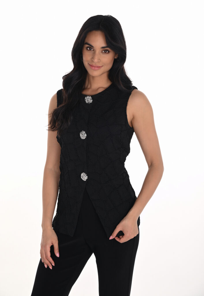 Frank Lyman 254212 Black Heavy Knit Button Detail Vest