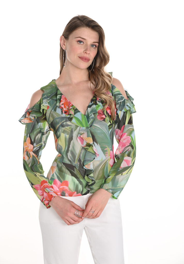 Frank Lyman 256301 Green/Fuchsia Chiffon Top