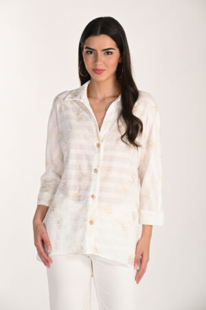 Frank Lyman 266315 Off-White/Gold Floral Embroidered Shirt