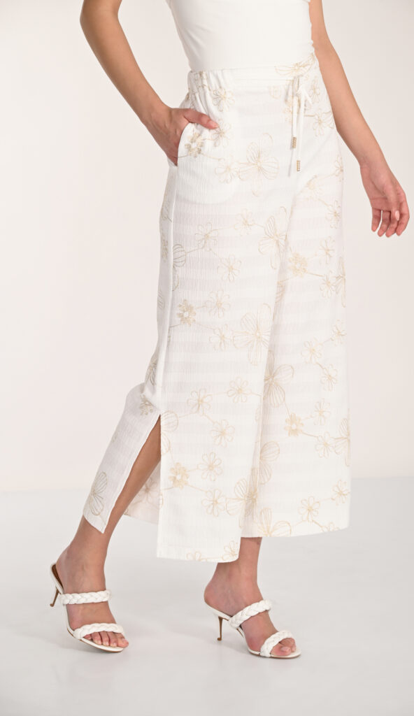 Frank Lyman 266318 Off-White/Gold Embroidered Trousers