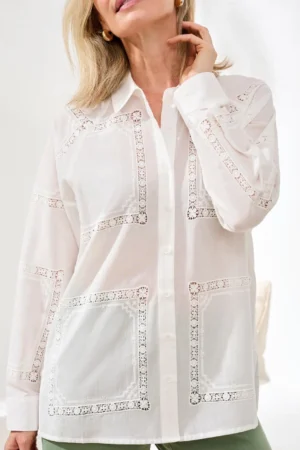 Tribal 3021O White Embroidered Long Sleeve Shirt