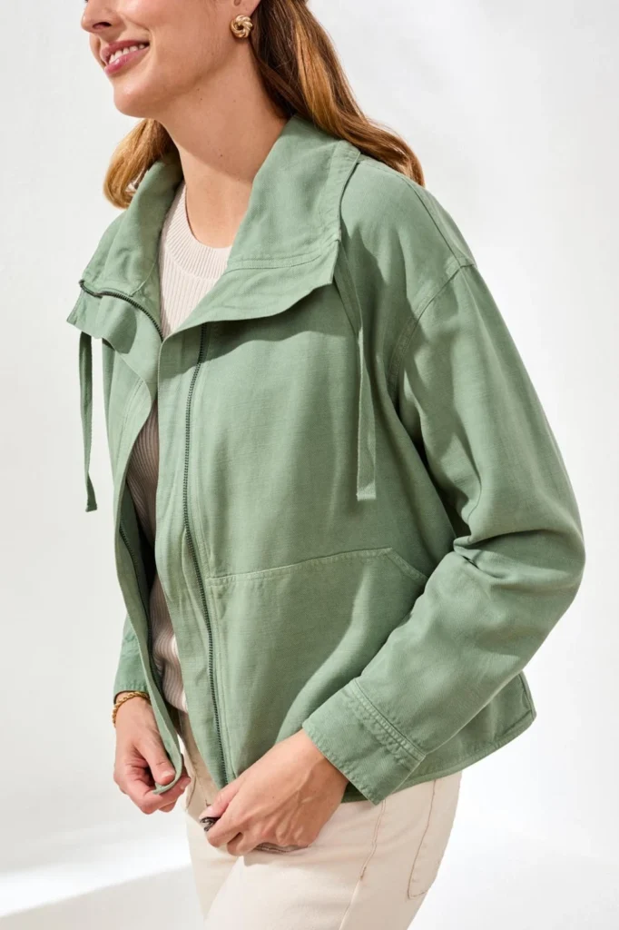 Tribal 3084O Moss High Neck Relaxed Fit Long Sleeve Jacket
