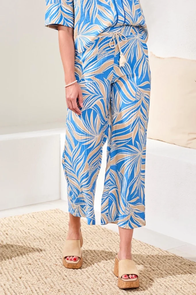 Tribal 3099O Royal/Multi Wide Leg Trousers With Drawstring