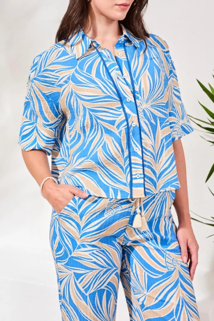 Tribal 3100O Royal Blue/Multi Print Short Sleeve Shirt